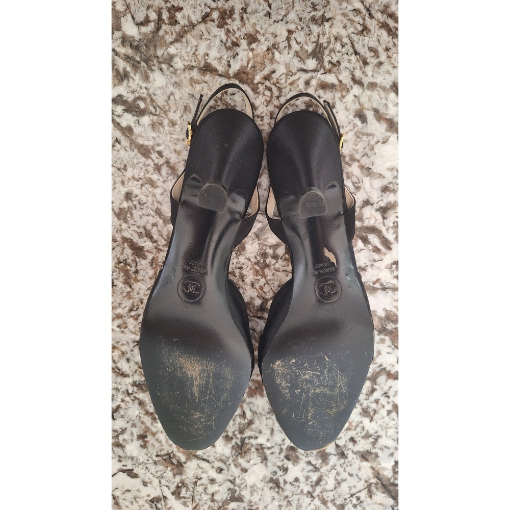vintage Chanel black green silk leather heel flats size 8,5 A - Picture 10 of 15